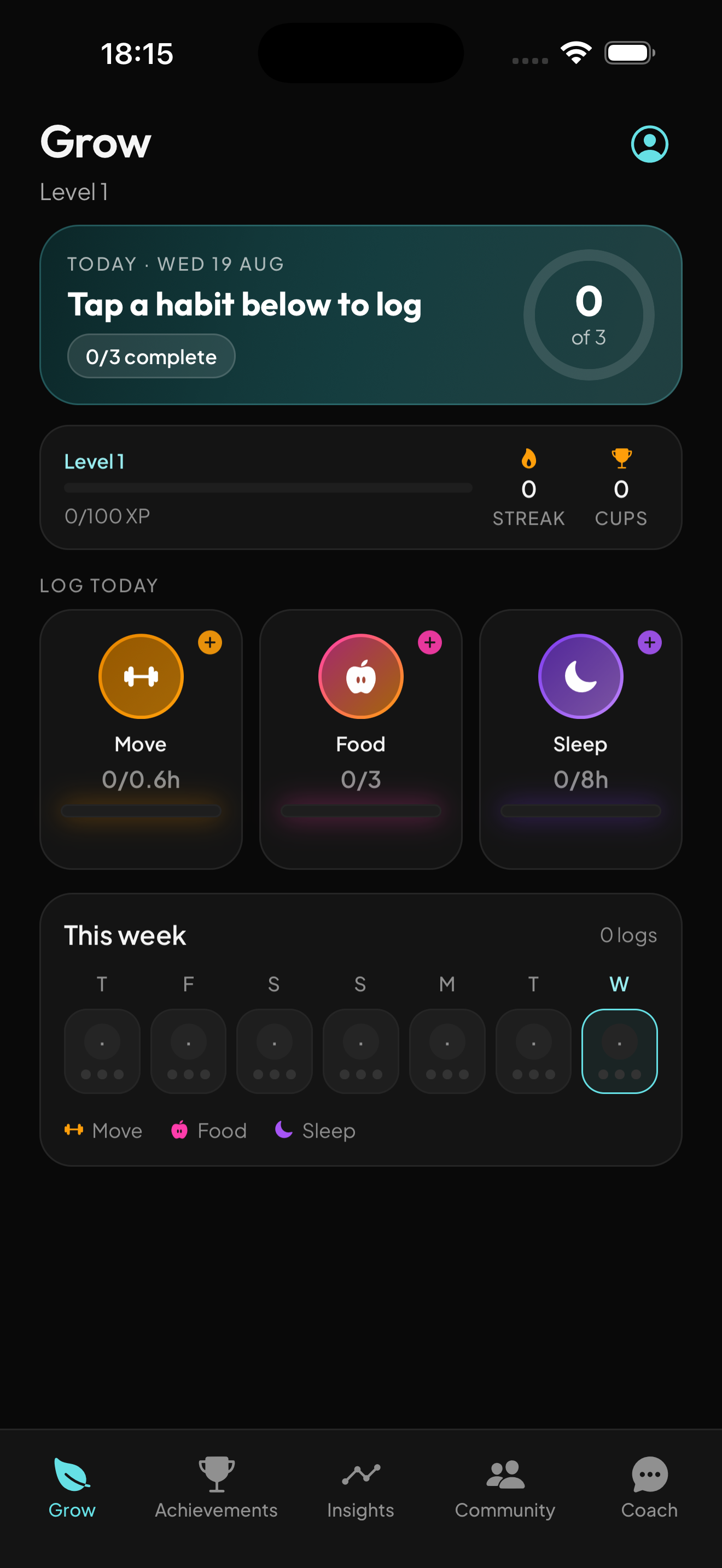 Daily Grow habits — Move, Food, and Sleep